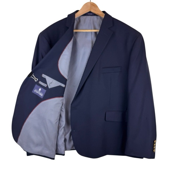 Stafford 54S Short Navy Blue 100% Wool Gold Button Mens Blazer Sport Coat Jacket - Picture 2 of 8